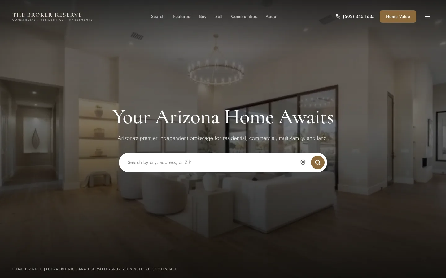 The Broker Reserve website landing page: Your Arizona Home Awaits